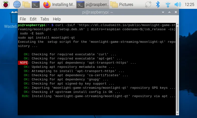 Chạy script cài đặt Moonlight trên Raspberry Pi OS 64-bit