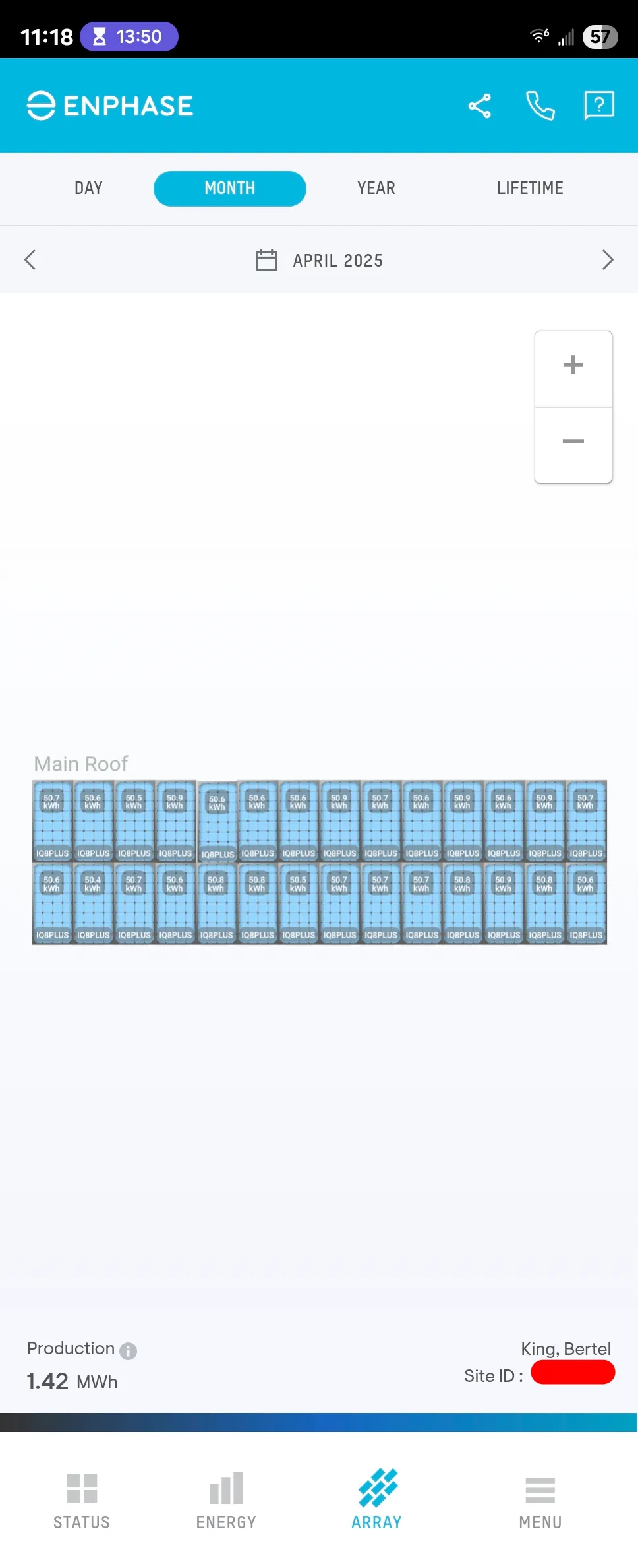 Chi tiết trạng thái hoạt động của từng tấm pin mặt trời trên ứng dụng Enphase Enlighten