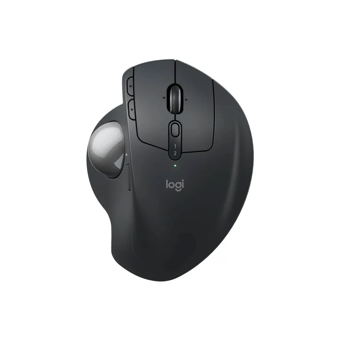 Chuột bi lăn công thái học Logitech MX Ergo S trên nền trắng, thể hiện thiết kế hiện đại