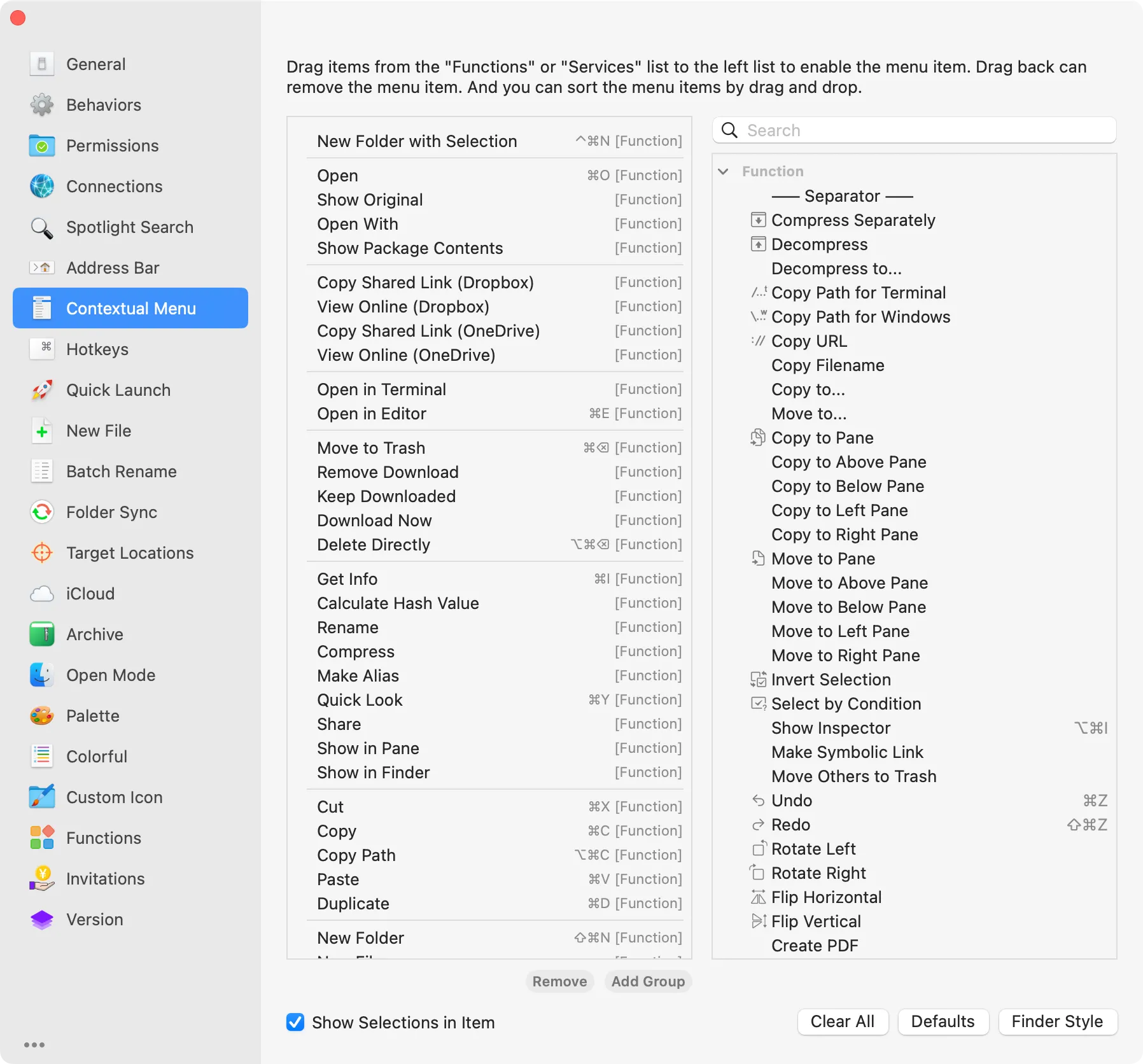 Cửa sổ cài đặt của ứng dụng QSpace trên macOS, hiển thị các tùy chọn tùy chỉnh nâng cao