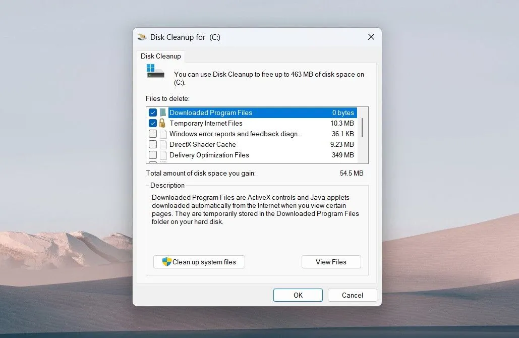 Cửa sổ Disk Cleanup trong Windows 11