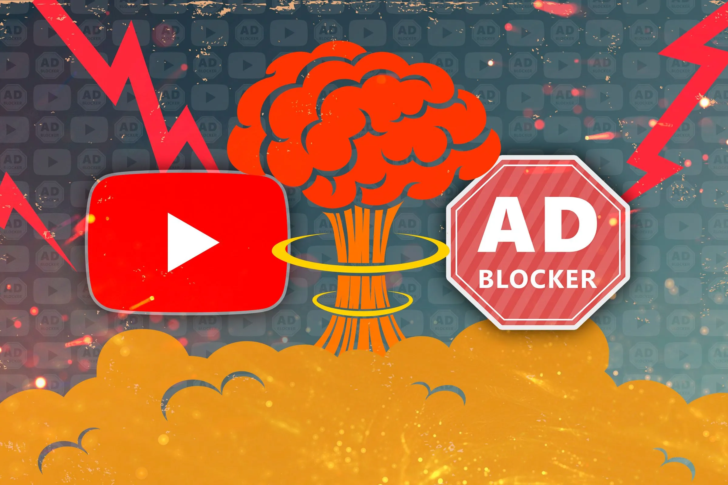 Cuộc chiến chống lại quảng cáo: Logo YouTube và biểu tượng chặn quảng cáo tượng trưng cho xung đột lợi ích
