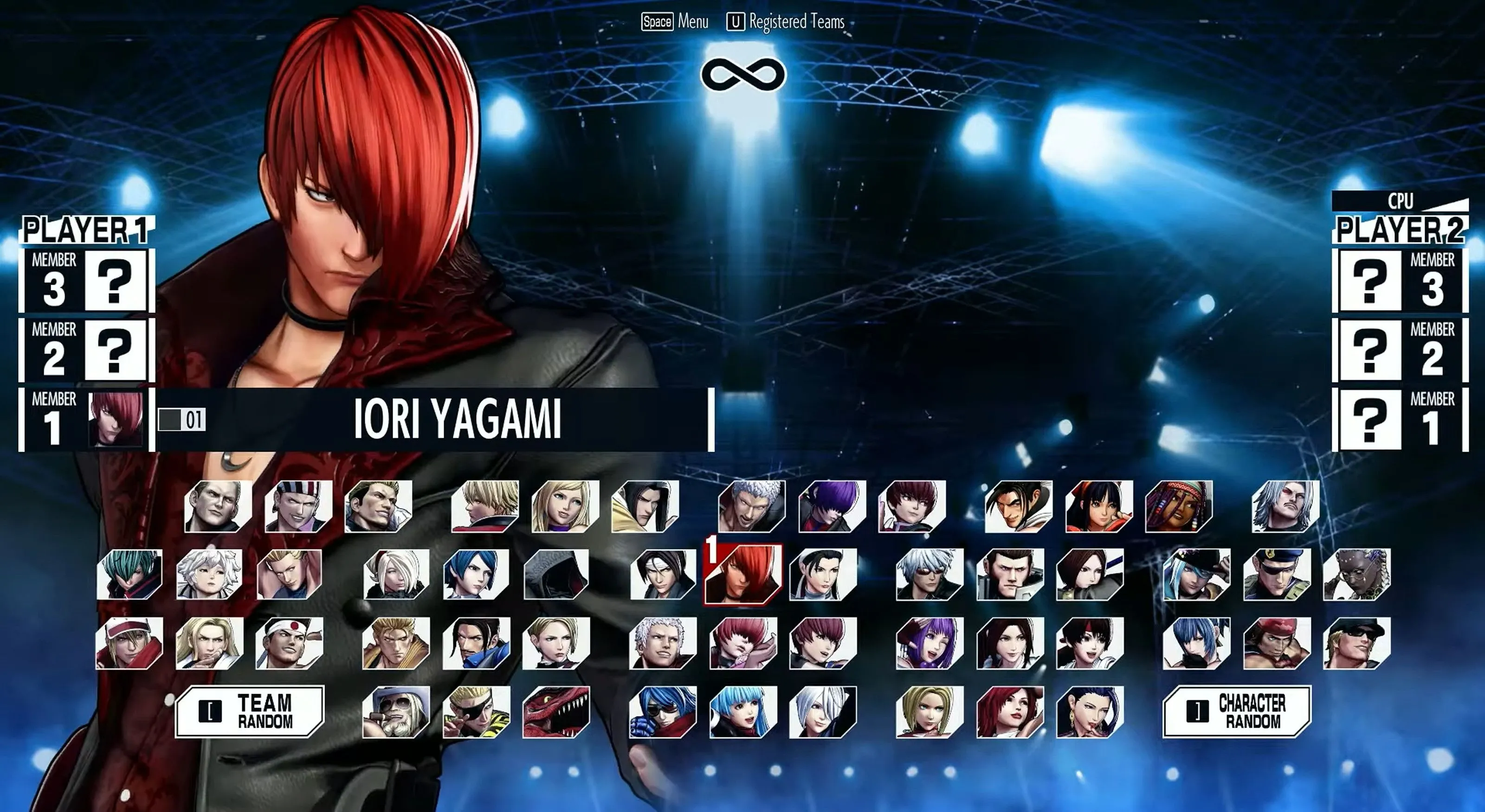 Danh sách đầy đủ các nhân vật có thể chơi trong The King of Fighters XV, cho thấy quy mô lớn của đội hình nhân vật.