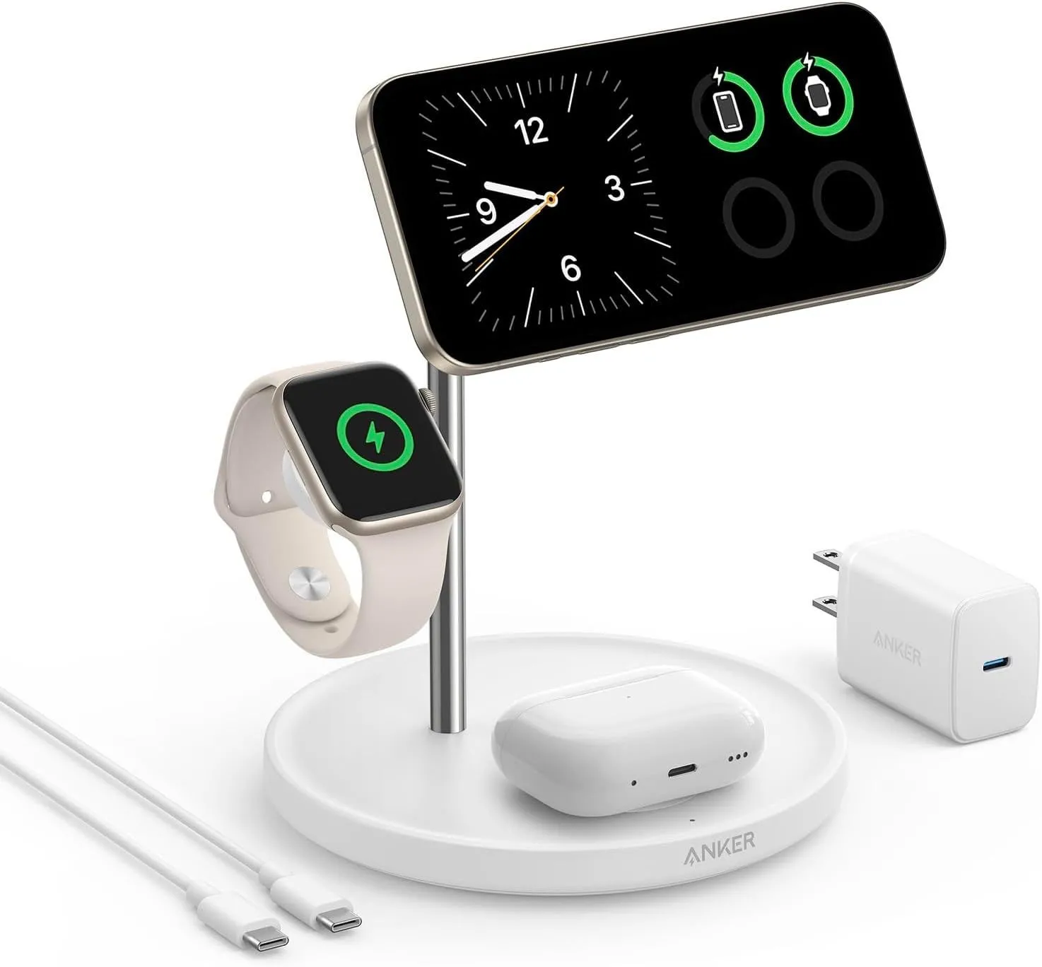 Đế sạc không dây Anker MagGo 3-in-1 sạc đồng thời iPhone, Apple Watch và AirPods