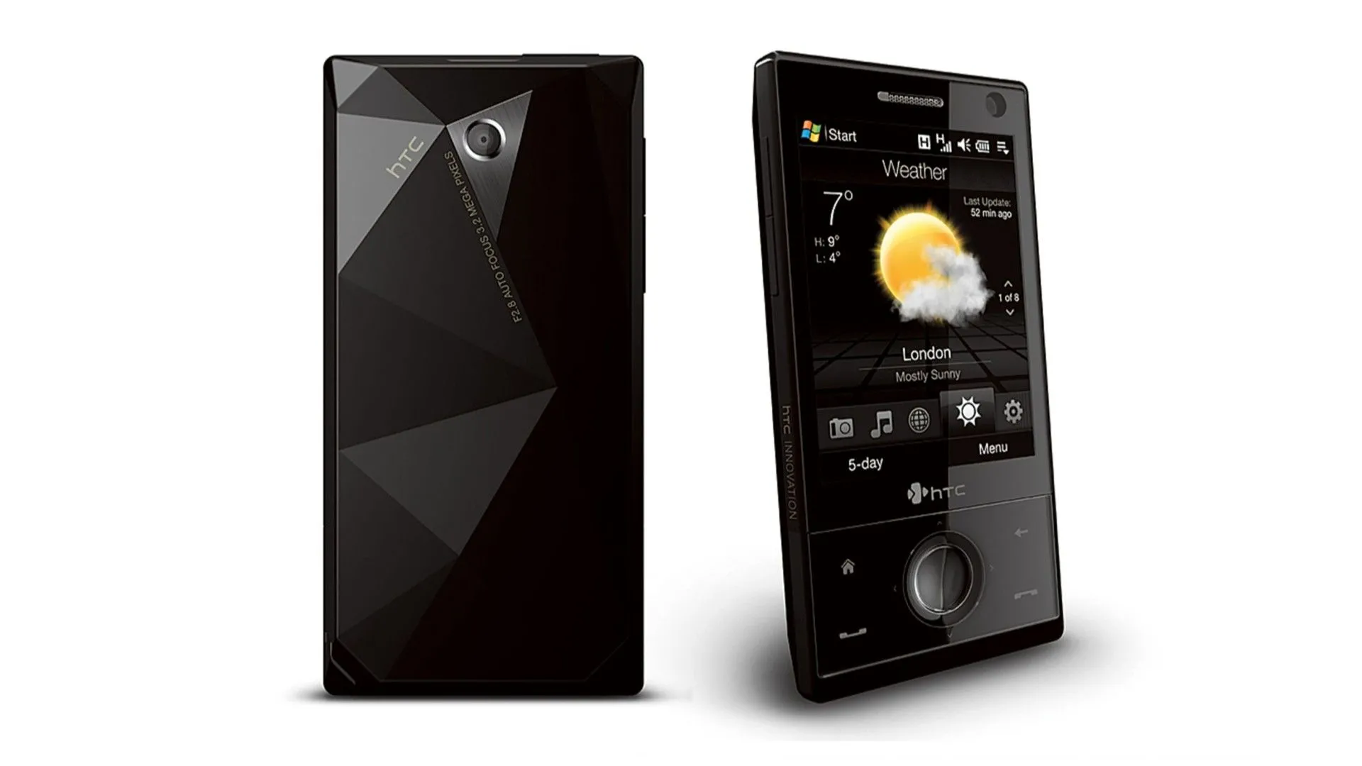 Điện thoại HTC Touch Diamond với thiết kế mặt lưng cắt vát kim cương và giao diện TouchFLO 3D.