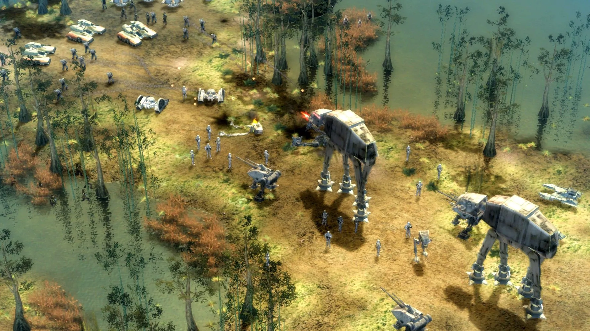 Đội quân lính bão đế quốc tấn công quân nổi dậy trong Star Wars Empire at war.
