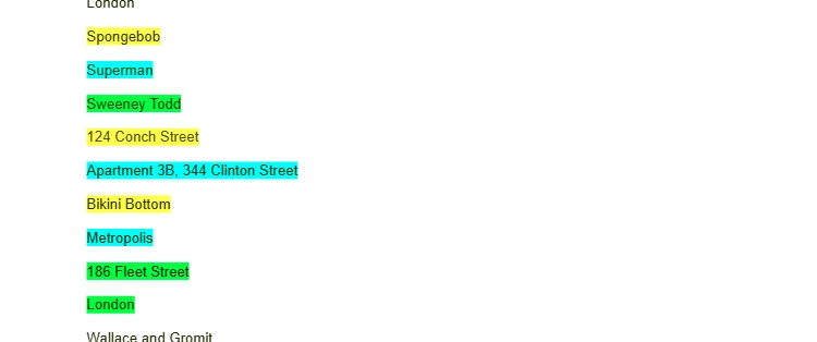 Dữ liệu tên và địa chỉ bị xáo trộn, không được sắp xếp đúng thứ tự trong Google Docs