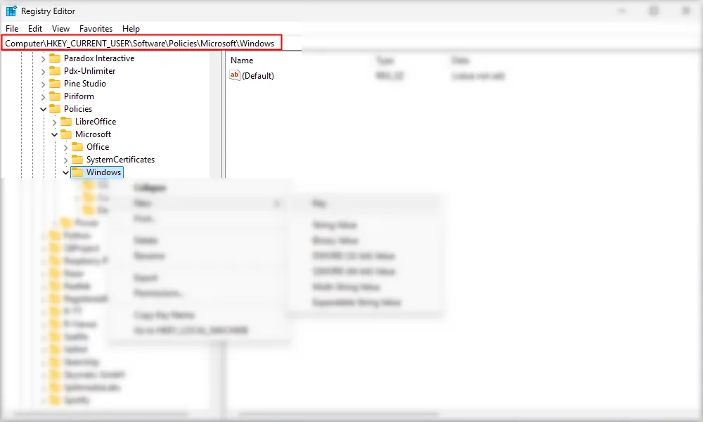 Đường dẫn khóa Registry trong thanh địa chỉ Registry Editor