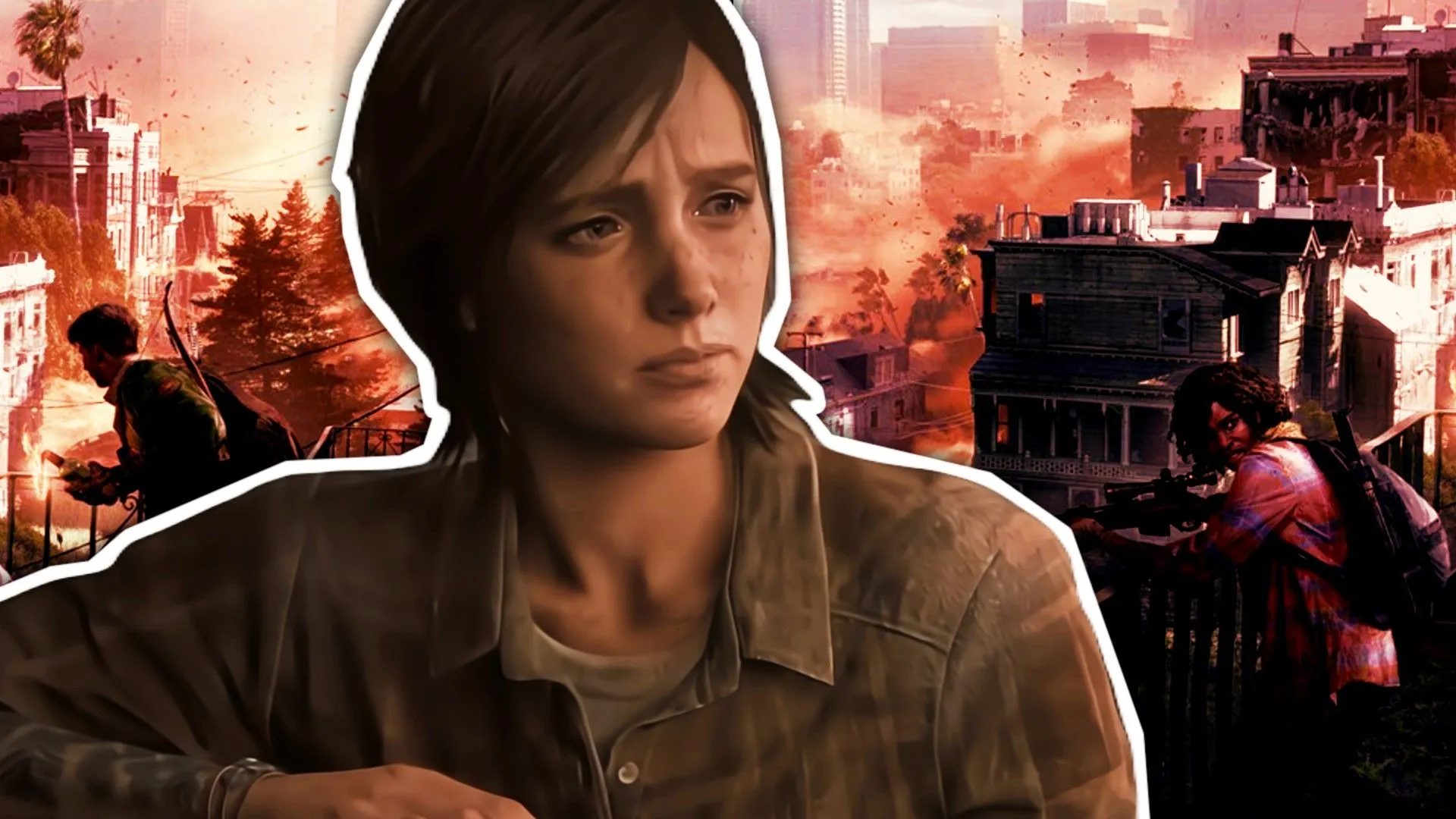 Ellie trong The Last of Us với hình nền các nhân vật từ phiên bản Factions đã bị hủy