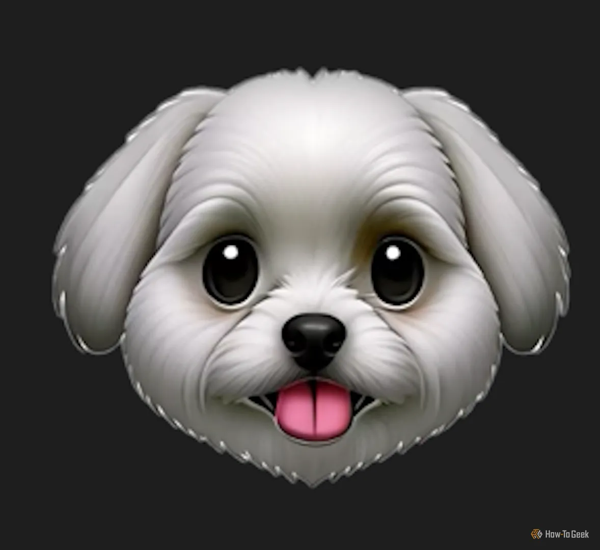 Emoji chú chó Maltese được tạo bằng Genmoji, thể hiện khả năng tùy chỉnh emoji đa dạng giống chó theo ý muốn người dùng.