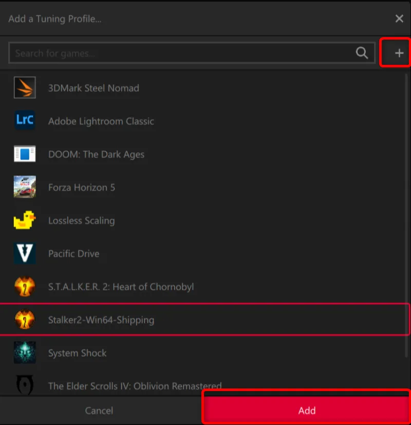 Giao diện AMD Software để chọn game và tạo hồ sơ điều chỉnh tùy chỉnh