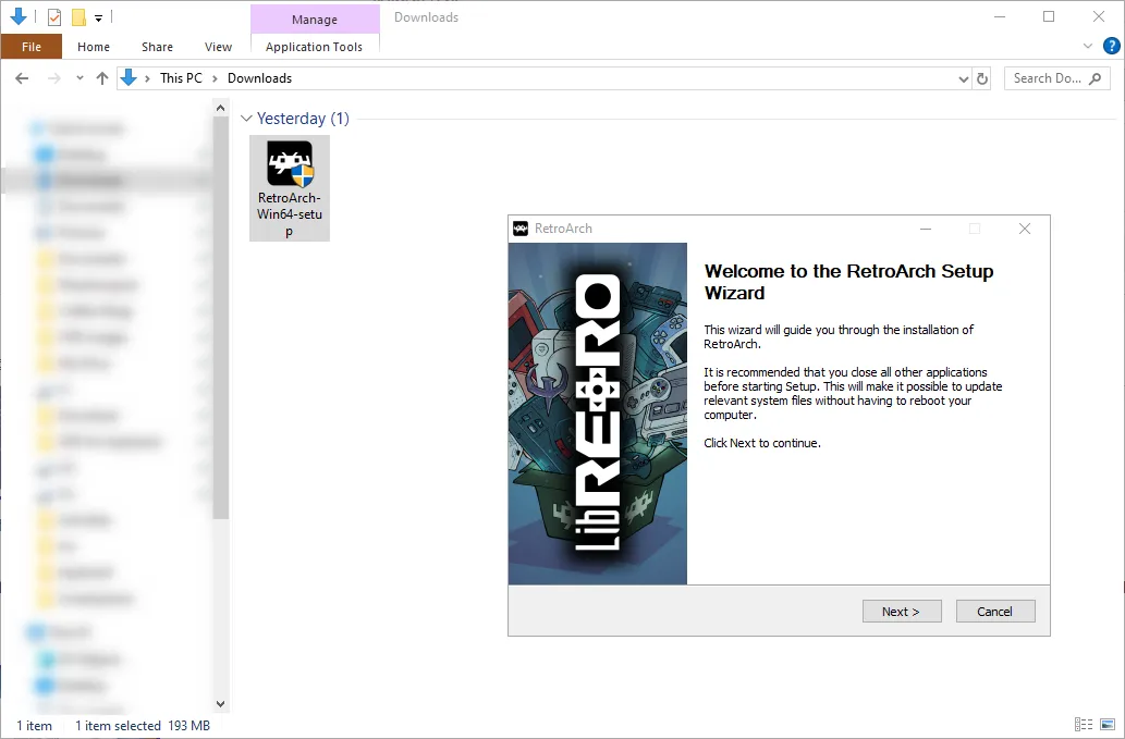 Giao diện cài đặt RetroArch cho Windows