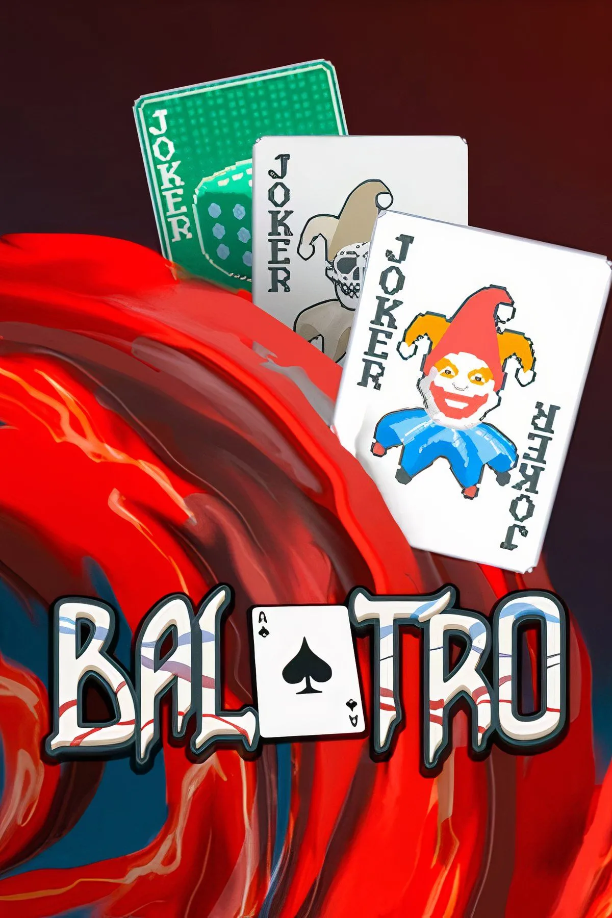 Giao diện chơi Balatro với các thẻ bài poker và quân Joker tạo ra hiệu ứng nhân điểm lớn, minh họa lối chơi roguelike thẻ bài.