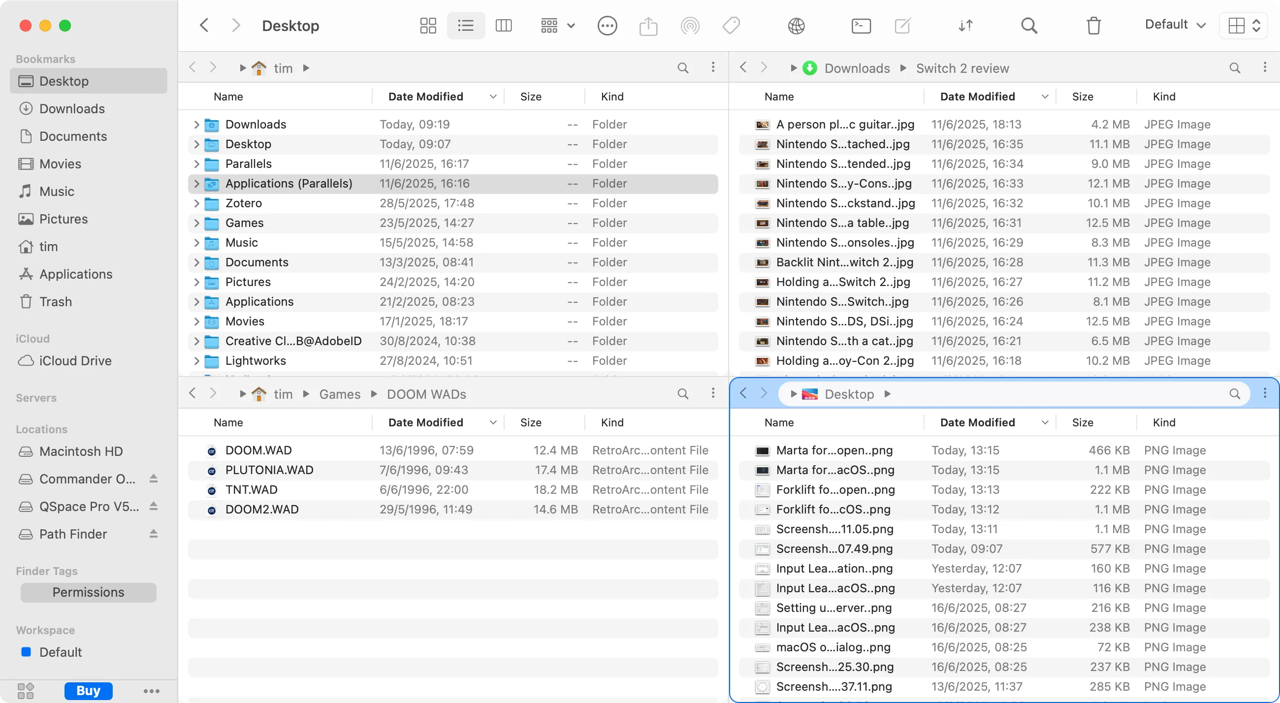 Giao diện của QSpace trên macOS hiển thị nhiều khung cửa sổ cùng lúc