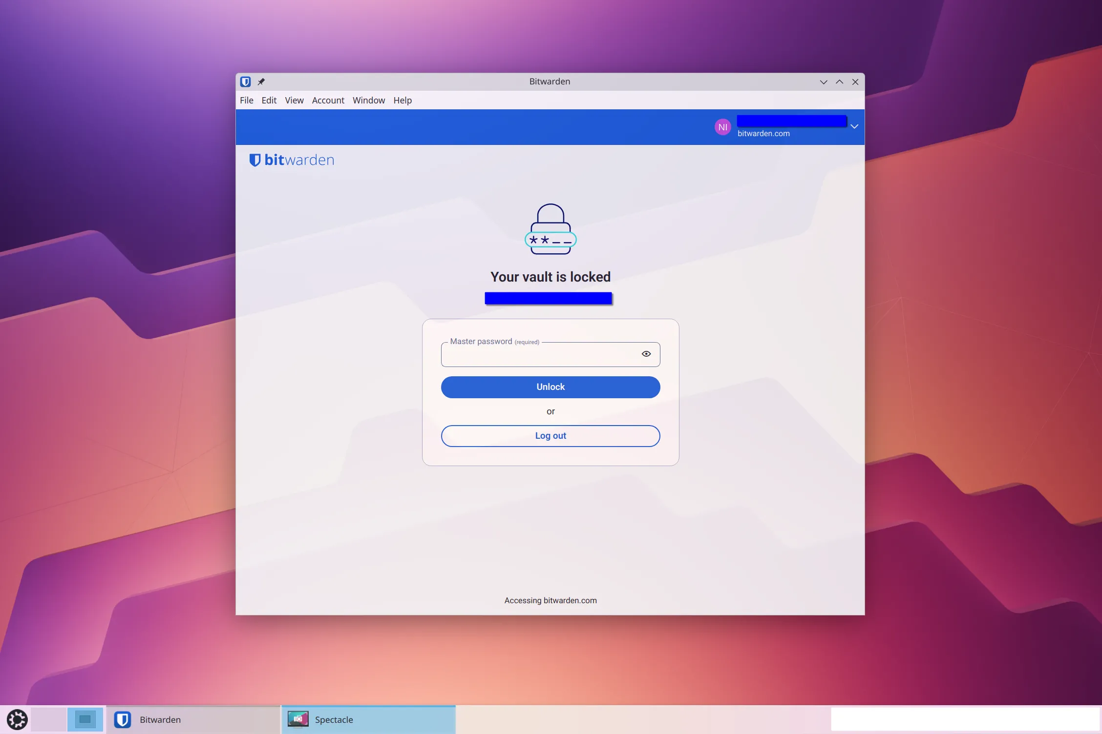 Giao diện đăng nhập chính của BitWarden, một ứng dụng quản lý mật khẩu an toàn và đáng tin cậy cho Linux