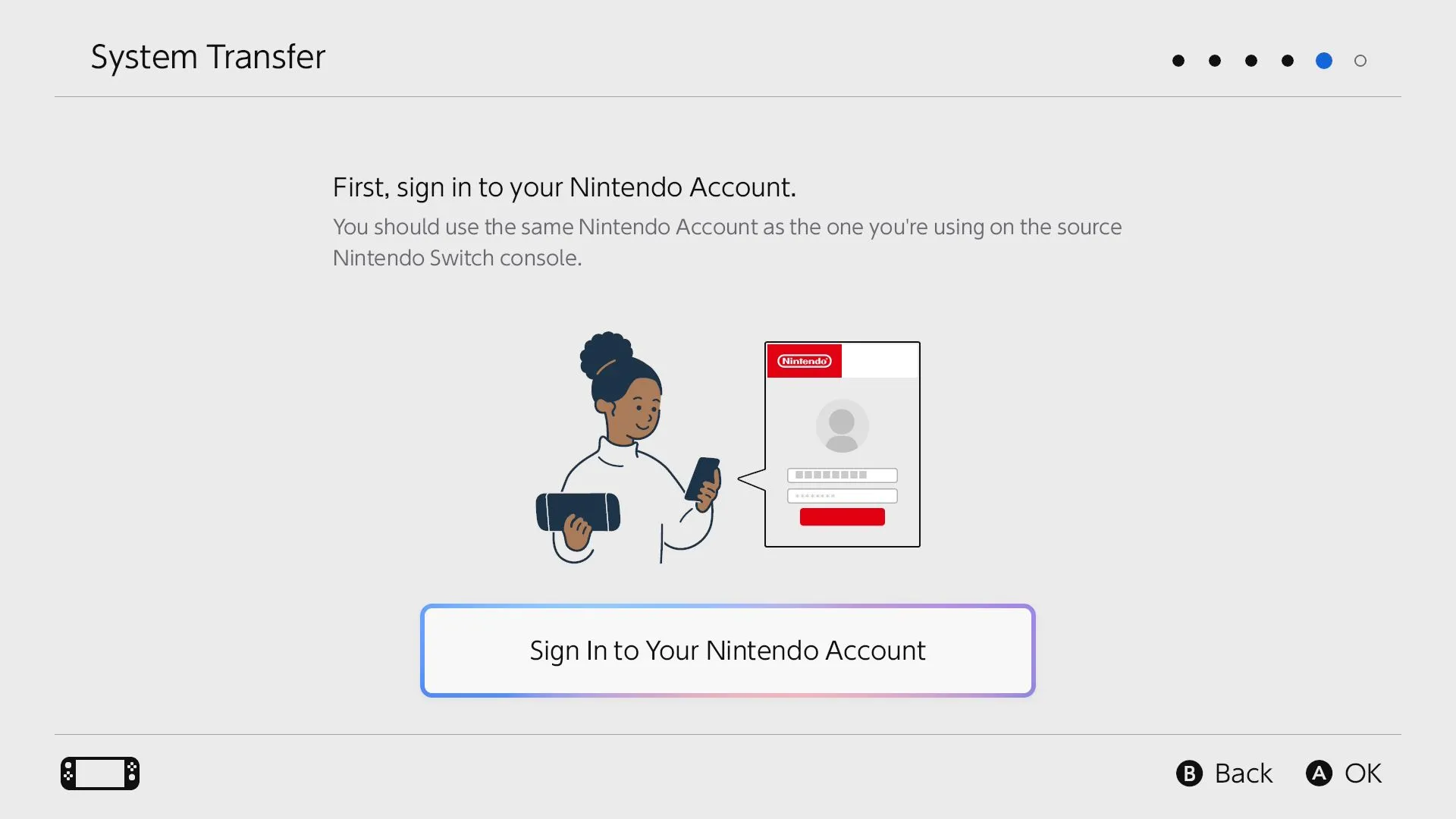 Giao diện đăng nhập tài khoản Nintendo trên máy chơi game Switch 2.
