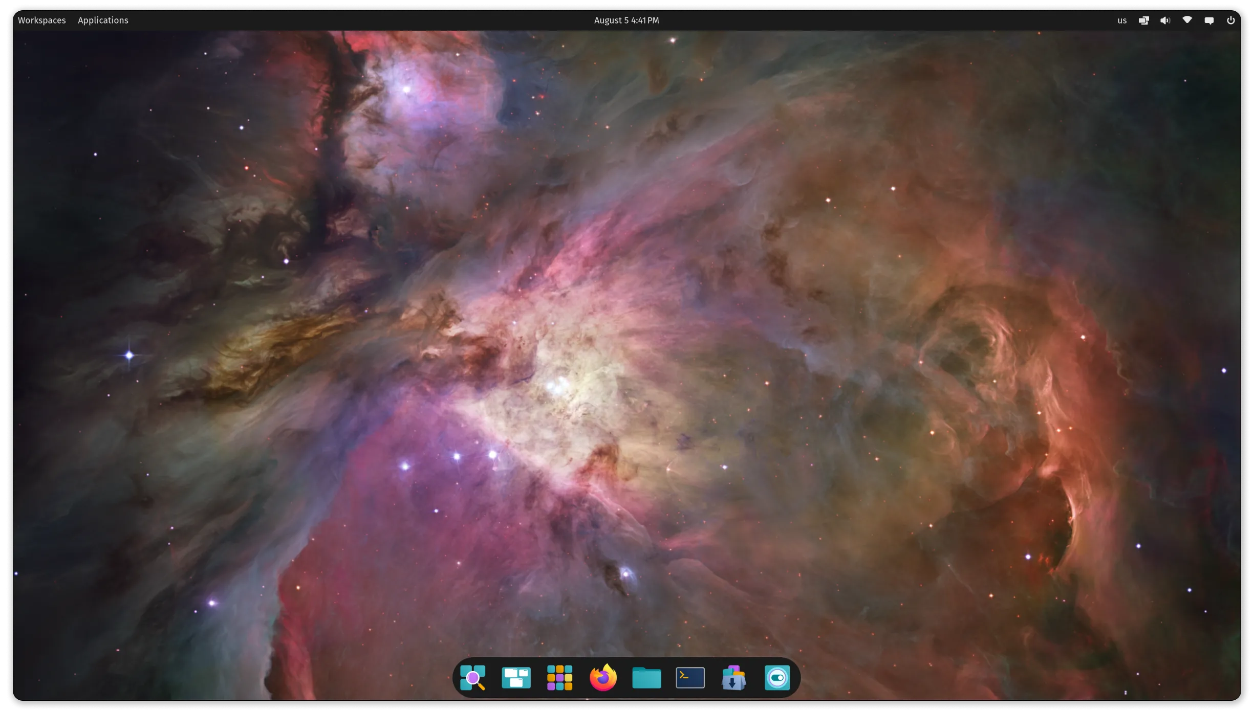 Giao diện desktop Pop!_OS Cosmic hiện đại và tối ưu