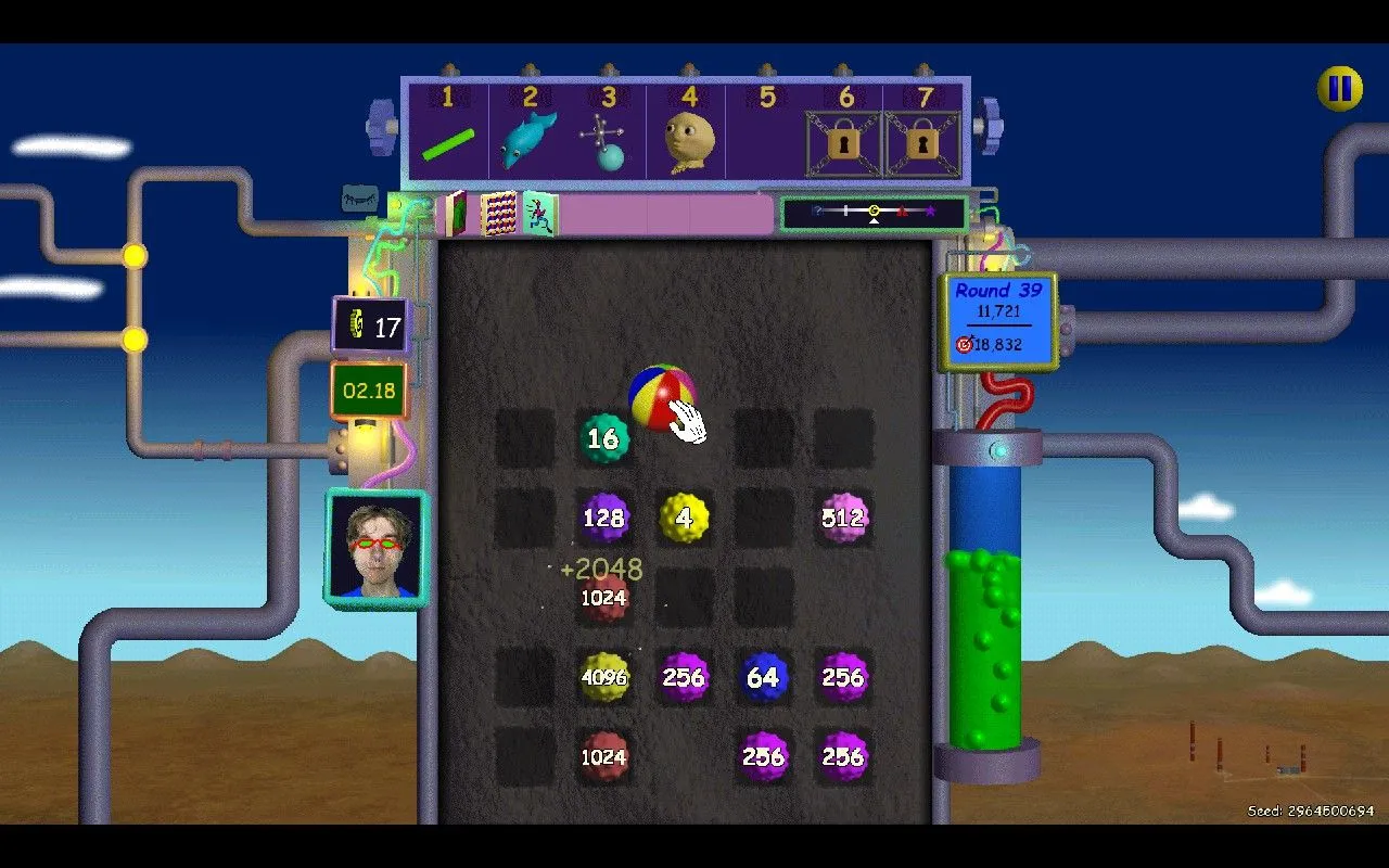 Giao diện game Nubby's Number Factory ở vòng 39, thể hiện lối chơi &quot;numbers go up&quot; và sự hỗn loạn của các hiệu ứng