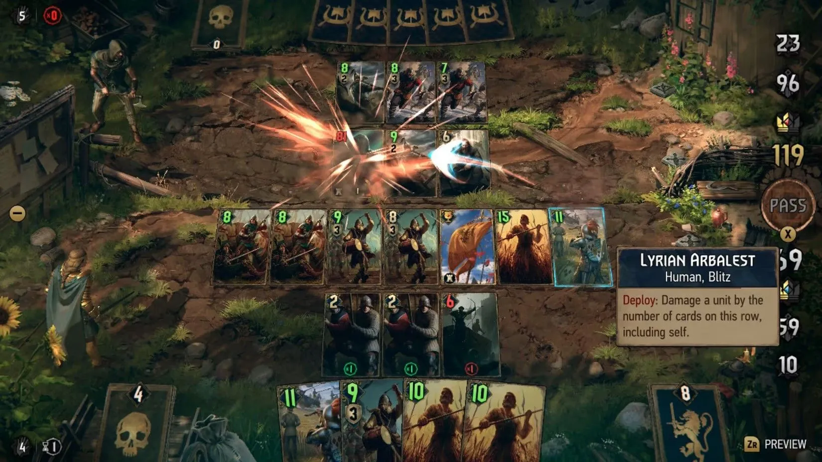 Giao diện gameplay của Thronebreaker: The Witcher Tales, một tựa game RPG thẻ bài spin-off, minh họa cách thức chơi đơn có thể khai thác vũ trụ của game nhiều người chơi.