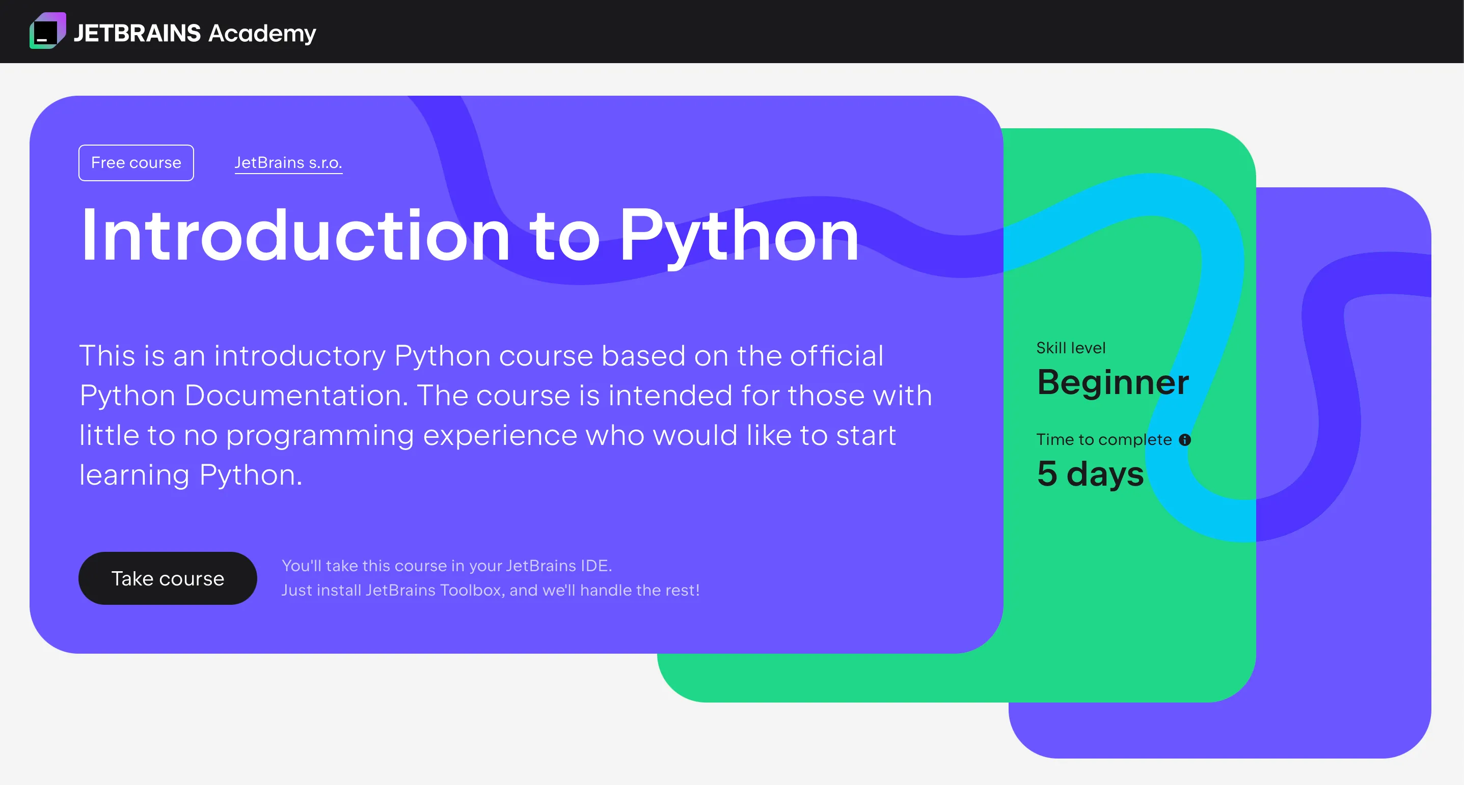 Giao diện khóa học Giới thiệu Python trên JetBrains Academy, một nền tảng học lập trình trực tuyến phổ biến.