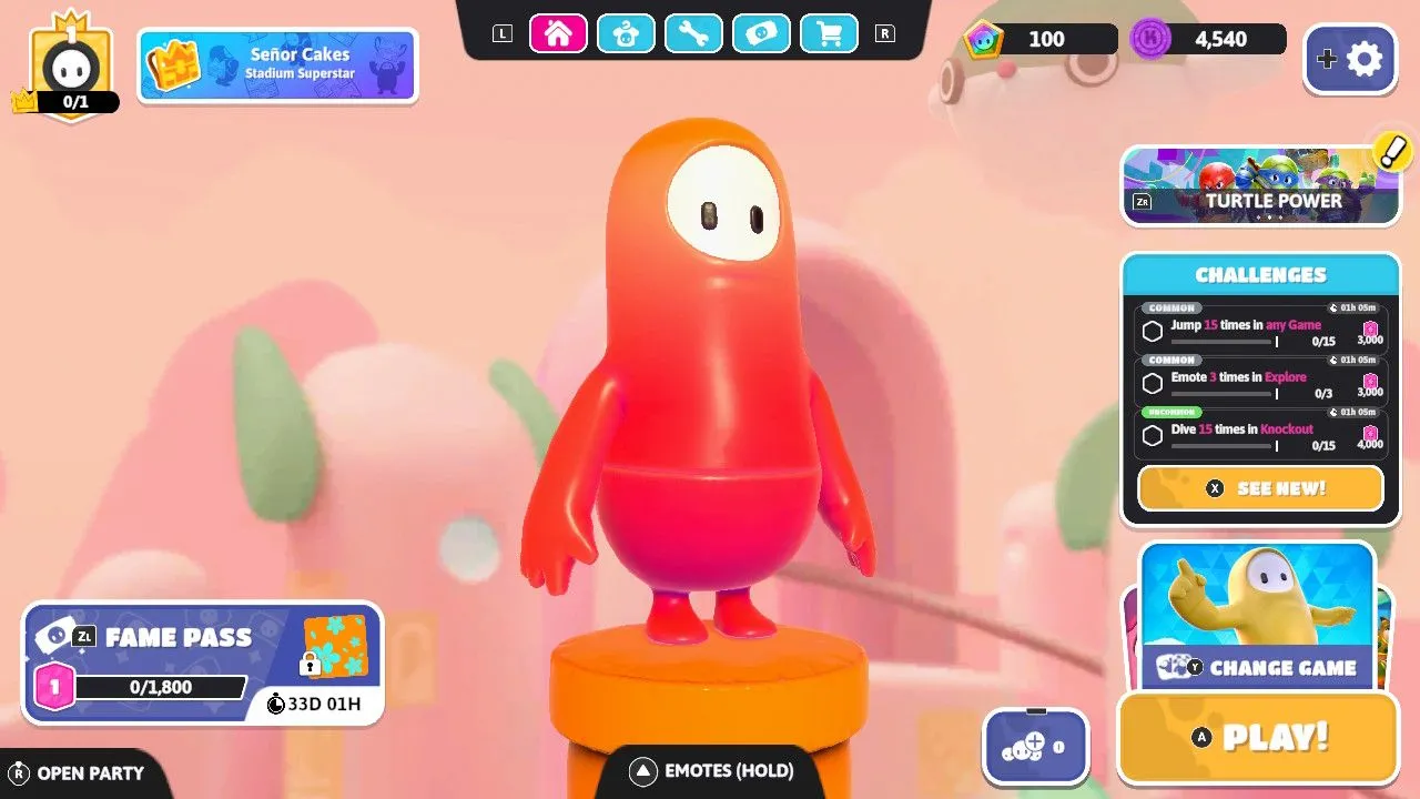 Giao diện người dùng phức tạp và nhiều tùy chọn trong game Fall Guys, minh họa sự bận rộn của menu game miễn phí.