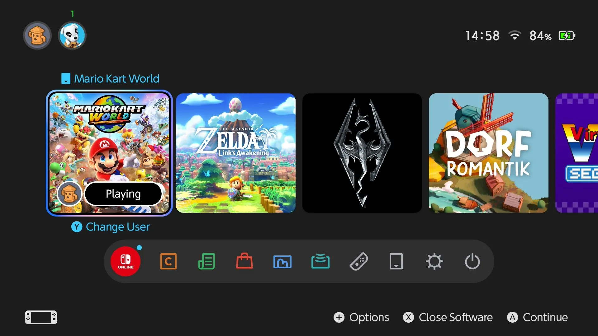 Giao diện người dùng (UI) của Nintendo Switch 2 sau khi quá trình chuyển dữ liệu hoàn tất, hiển thị các biểu tượng game.