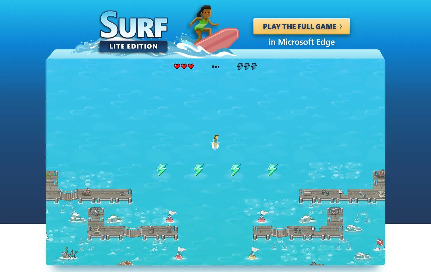 Giao diện phiên bản nhẹ (Lite Edition) của trò chơi lướt sóng Edge Surf trên nền web.