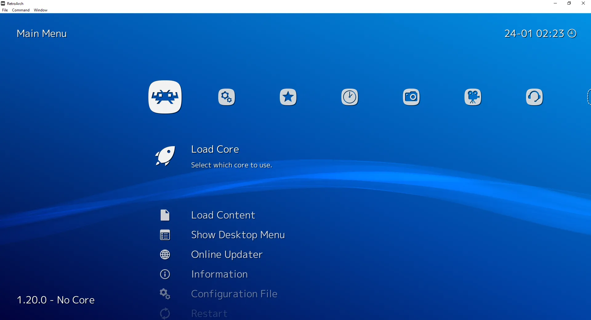 Giao diện RetroArch với theme XMB thân thiện hơn