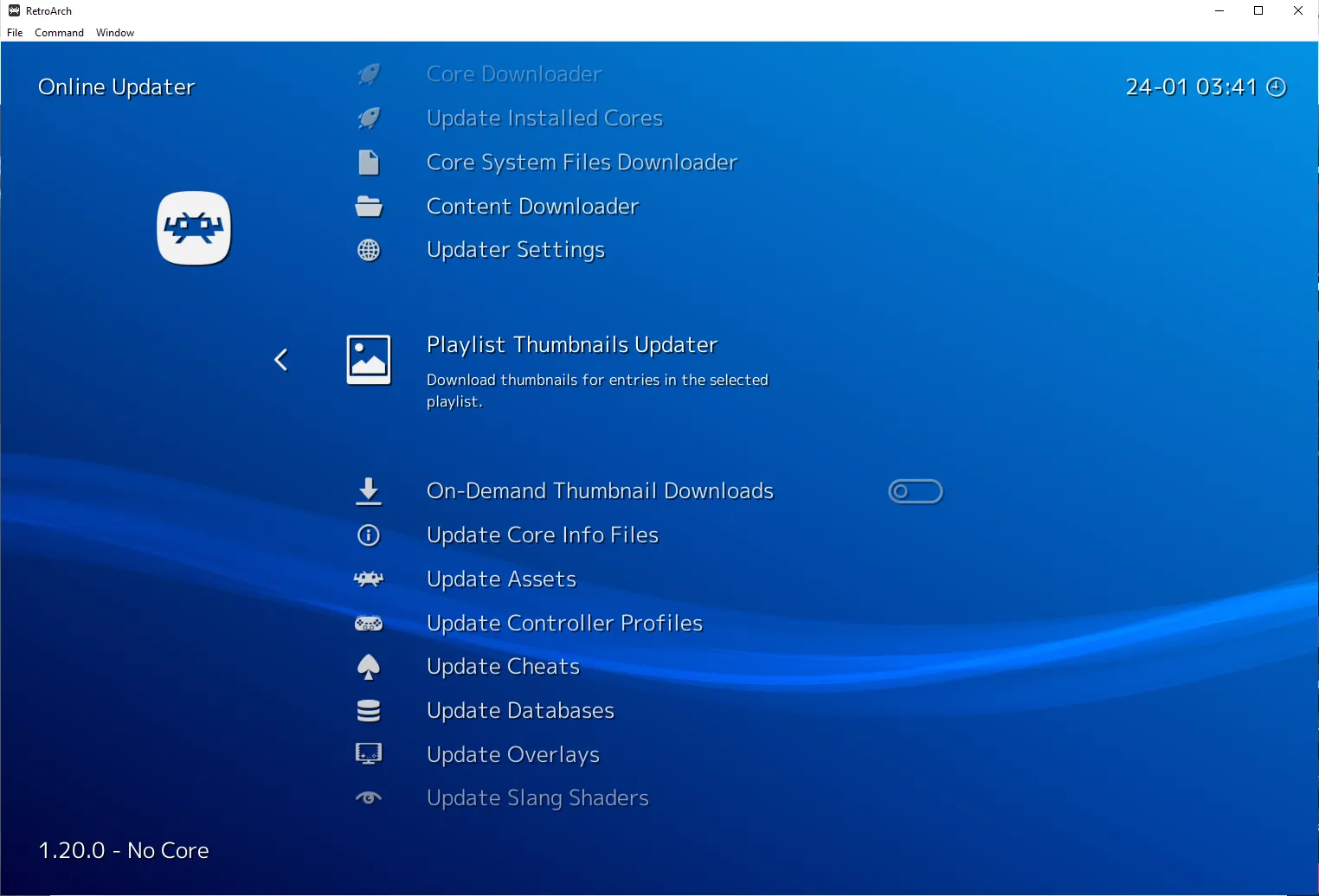 Giao diện tải hình thu nhỏ (thumbnails) trong RetroArch