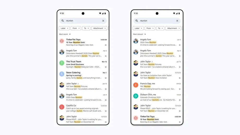 Giao diện tìm kiếm Gmail mới được tích hợp AI hiển thị kết quả liên quan hơn