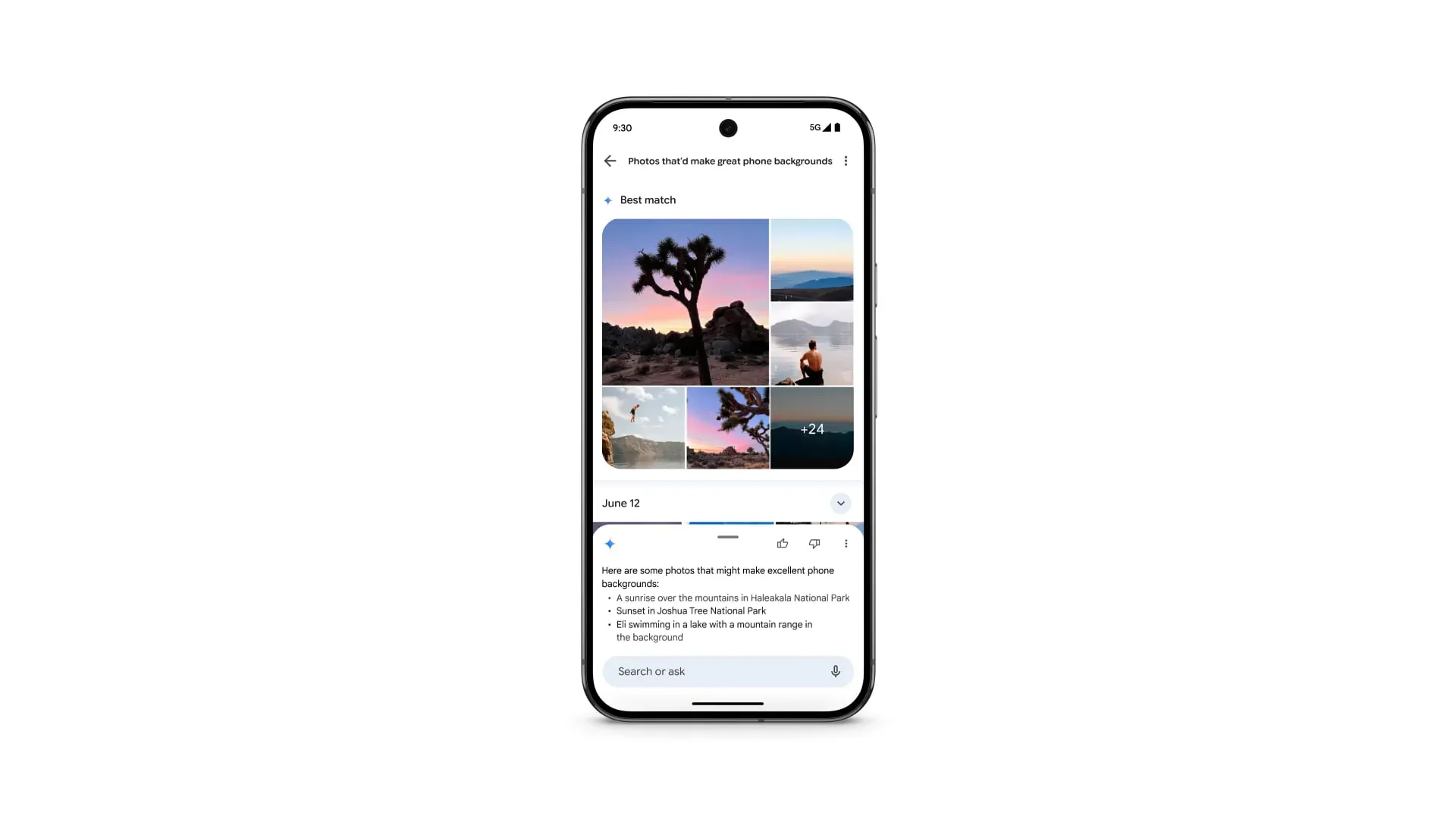 Giao diện tính năng Ask Photos của Google Photos hiển thị kết quả tìm kiếm nhanh hơn
