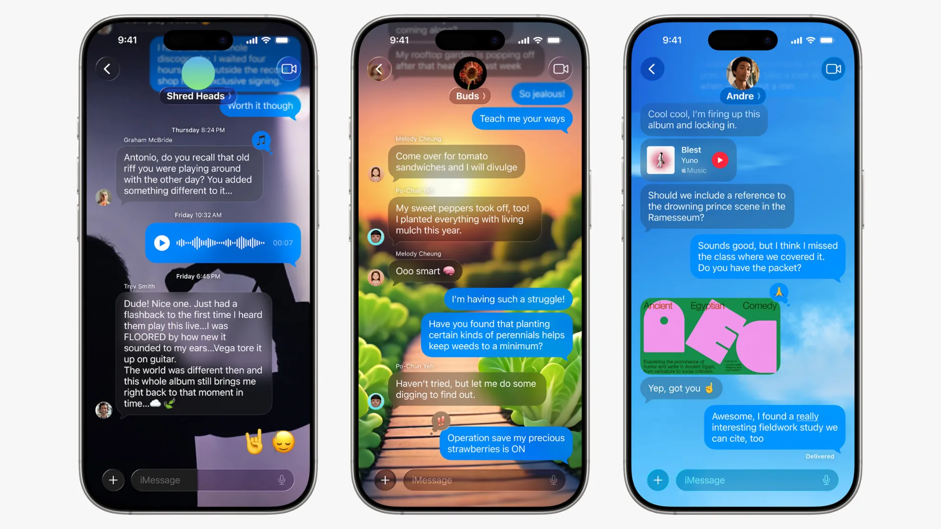Giao diện tính năng tùy chỉnh hình nền chat trong ứng dụng Apple Messages trên iOS 26, cho phép người dùng chọn hoặc tạo ảnh nền độc đáo cho cuộc trò chuyện.