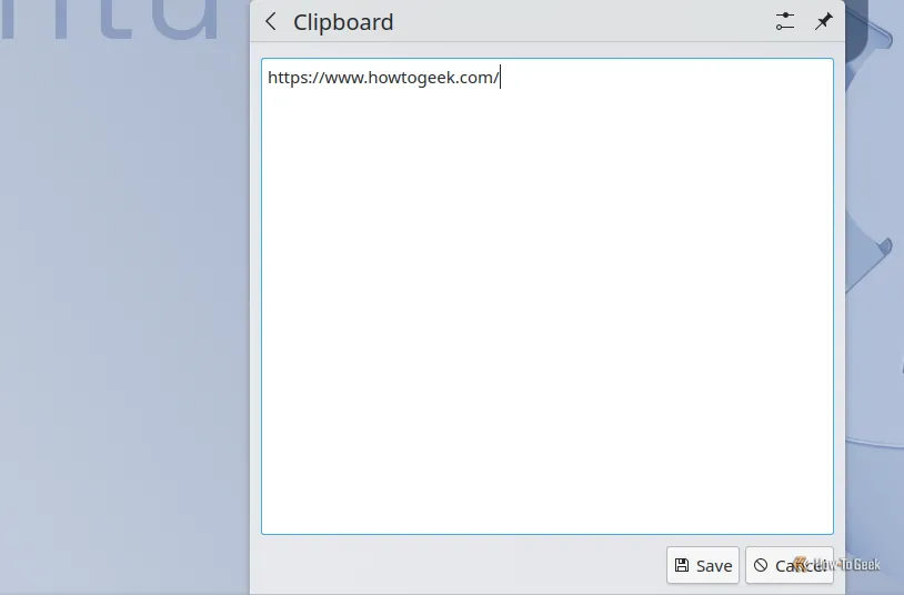 Giao diện trình chỉnh sửa văn bản tích hợp sẵn trong trình quản lý clipboard Klipper của KDE.