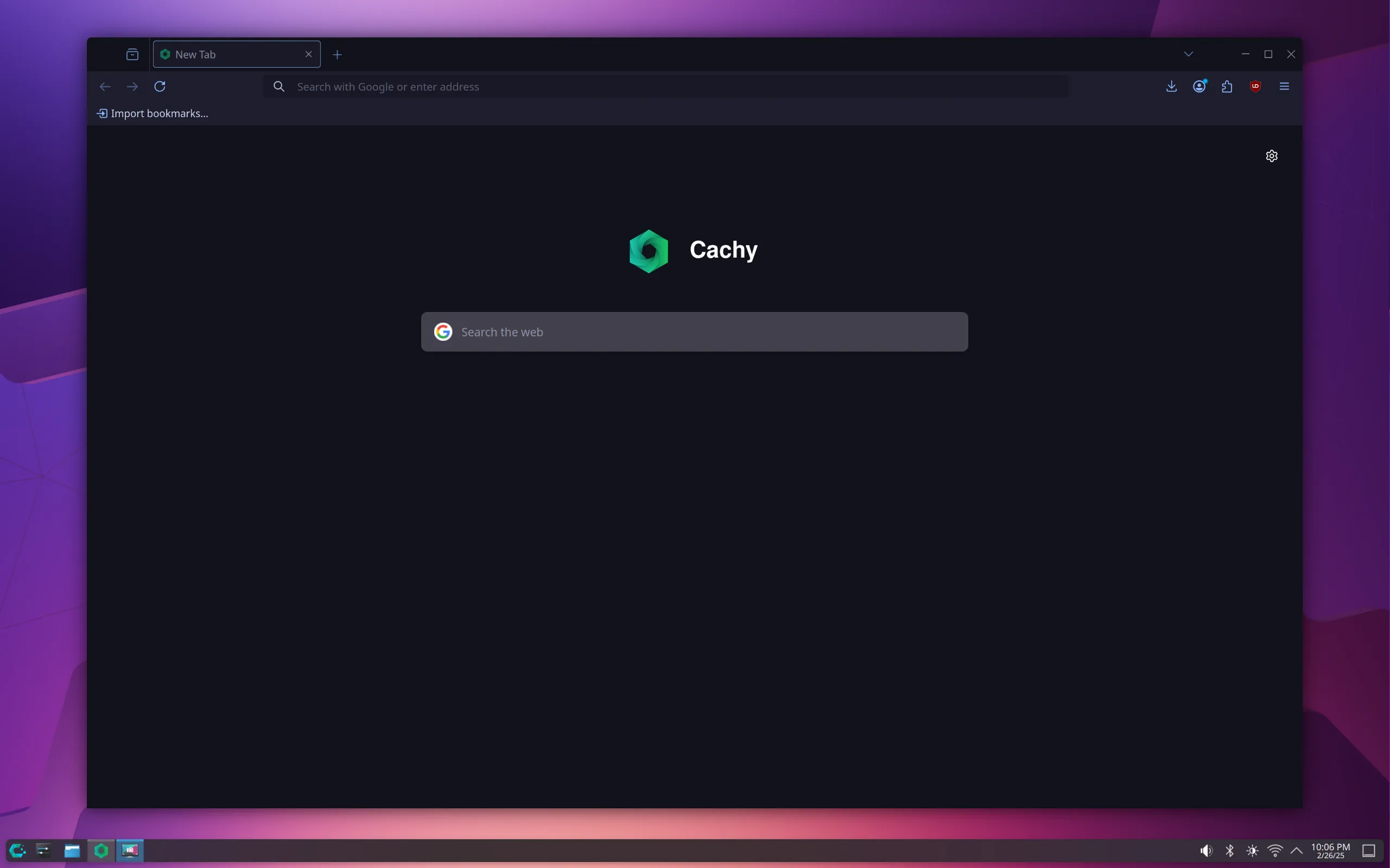 Giao diện trình duyệt Cachy Browser độc quyền trên CachyOS.