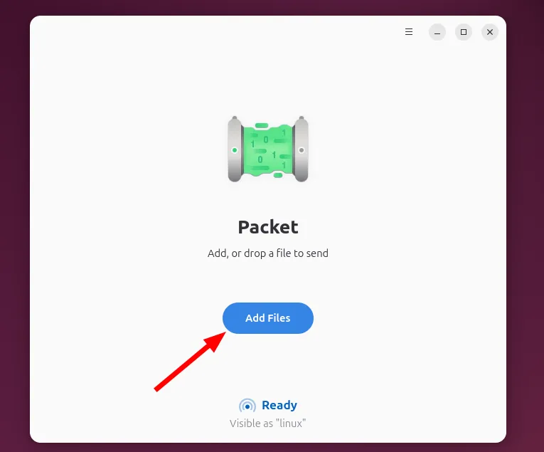 Giao diện ứng dụng Packet trên Ubuntu Linux, minh họa cách thêm tệp tin để chuẩn bị gửi sang thiết bị Android.