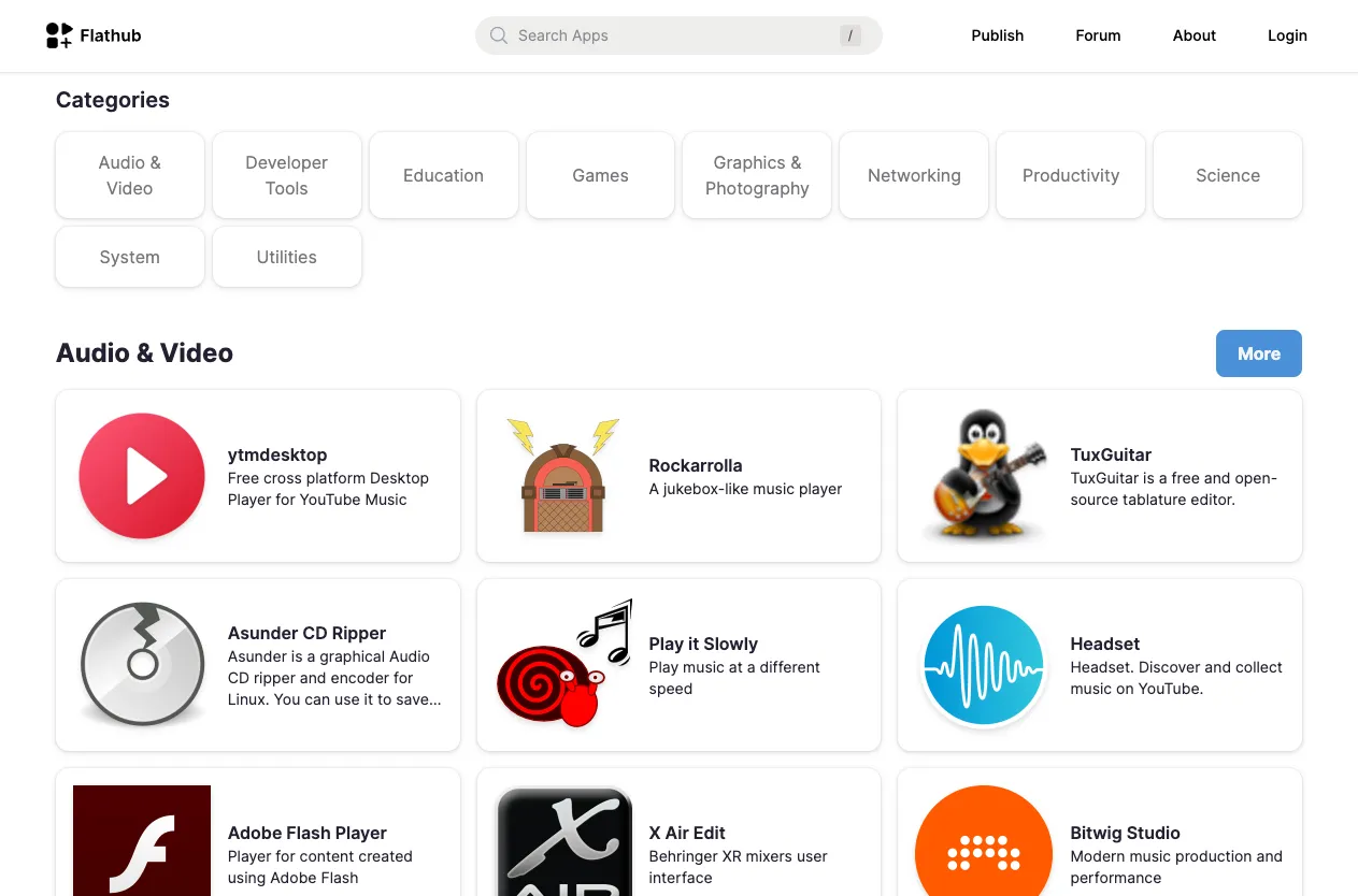 Giao diện website Flathub, nền tảng ứng dụng cho Linux