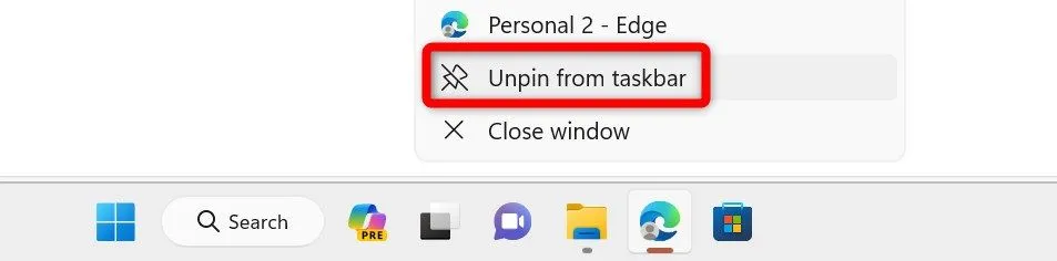 Gỡ ứng dụng Microsoft Edge khỏi thanh Taskbar trên Windows 11 để làm gọn giao diện