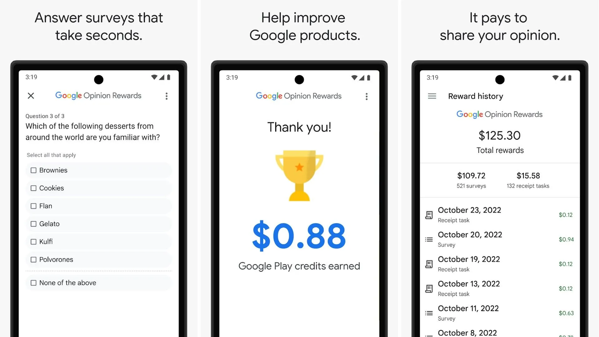 Google Opinion Rewards hiển thị một người đang sử dụng ứng dụng và nhận tiền.