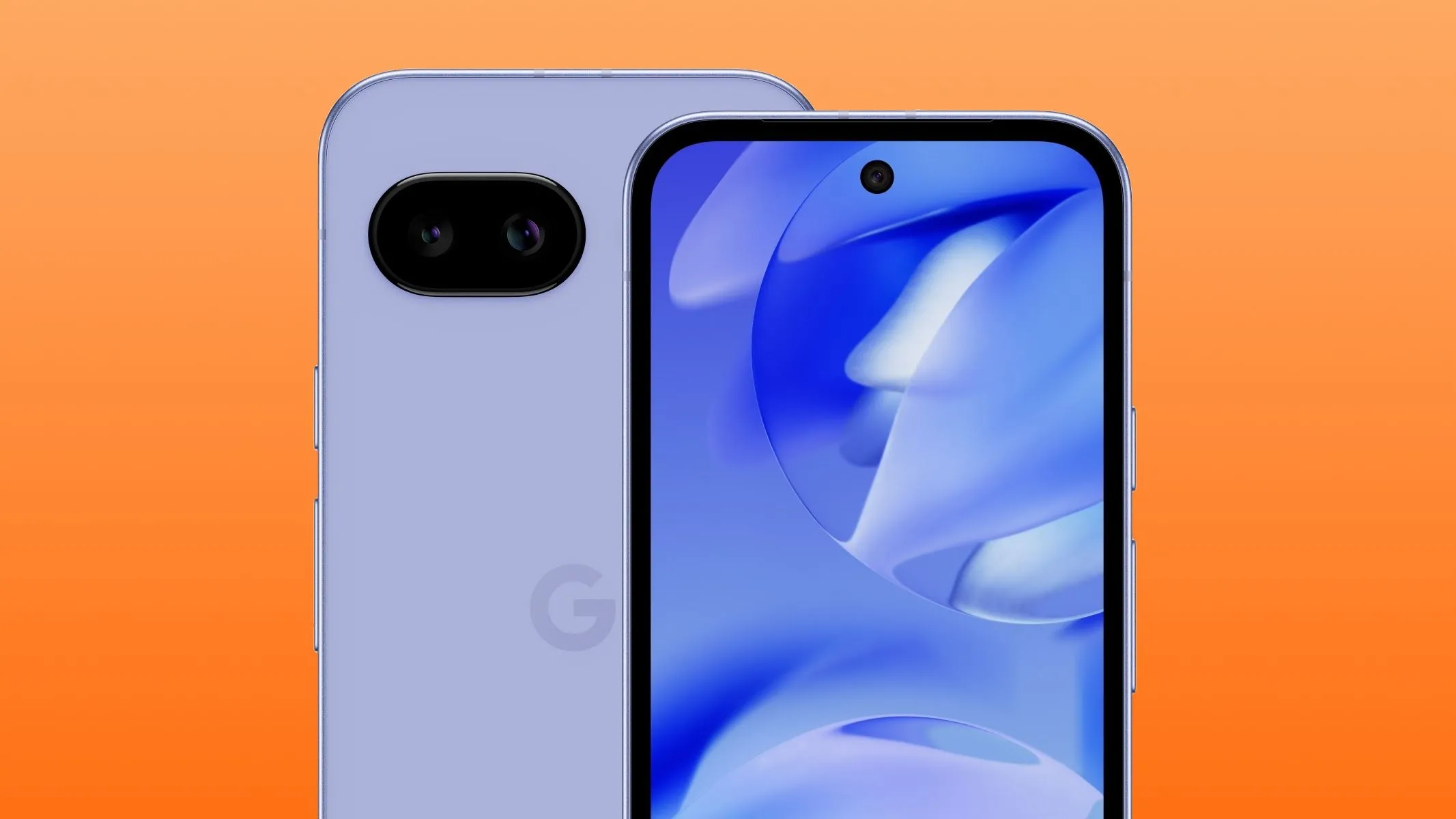 Hai chiếc điện thoại Google Pixel 9a hiển thị mặt trước và mặt sau.