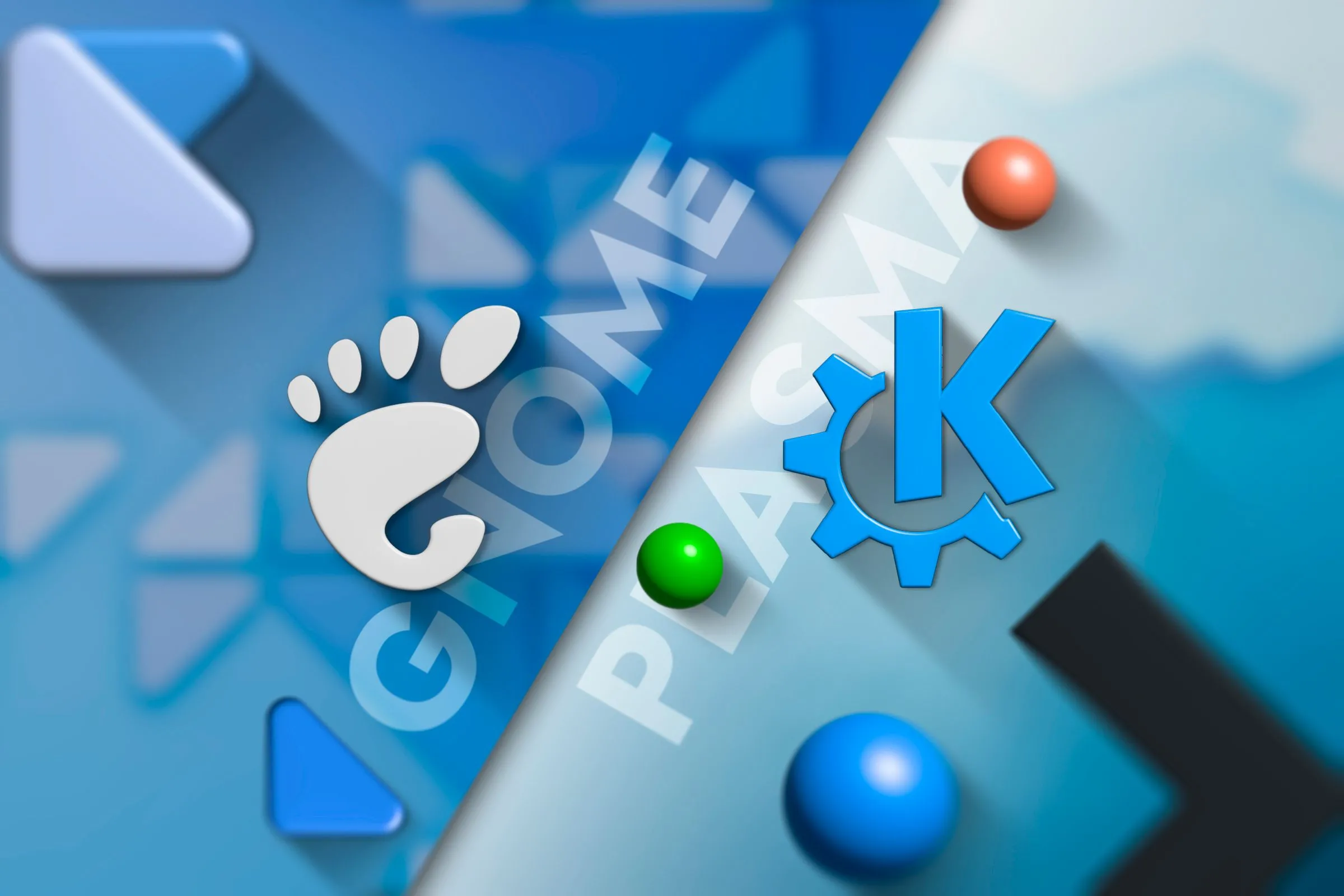 Hai logo của GNOME và KDE Plasma cạnh nhau, biểu tượng cho sự cạnh tranh giữa hai môi trường desktop Linux phổ biến.
