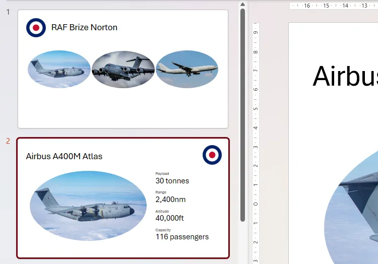 Hai slide trong khung hình thu nhỏ của PowerPoint, với các đối tượng được nhân đôi, di chuyển hoặc xóa từ slide này sang slide tiếp theo để tạo hiệu ứng Morph.