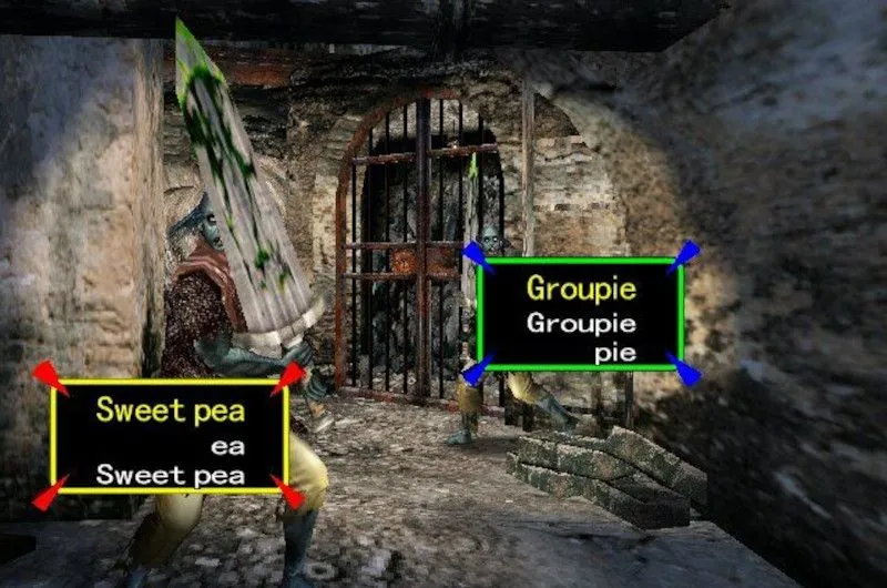 Hai zombie cầm kiếm trong The Typing of the Dead, một game bắn súng thay thế súng bằng bàn phím để tiêu diệt xác sống.