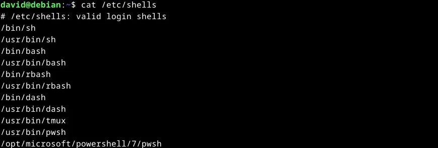 Hiển thị danh sách các shell khả dụng trong tệp /etc/shells trên Linux