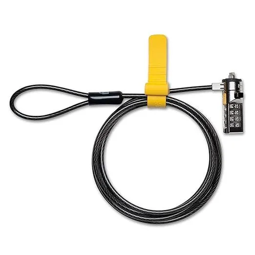 Hình ảnh cận cảnh một chiếc khóa Kensington đang được sử dụng để cố định laptop, tăng cường an toàn thiết bị.