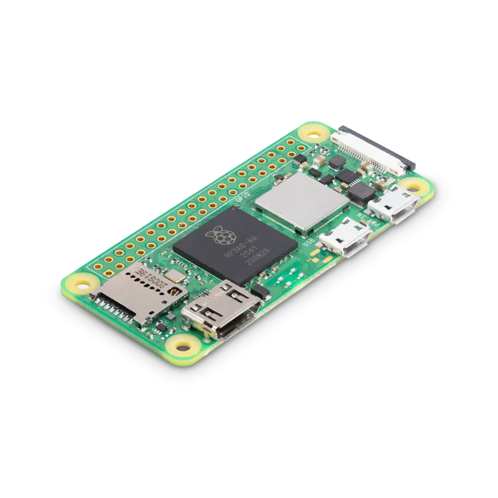 Hình ảnh chi tiết Raspberry Pi Zero 2 W, thể hiện kích thước siêu nhỏ và các cổng kết nối cơ bản