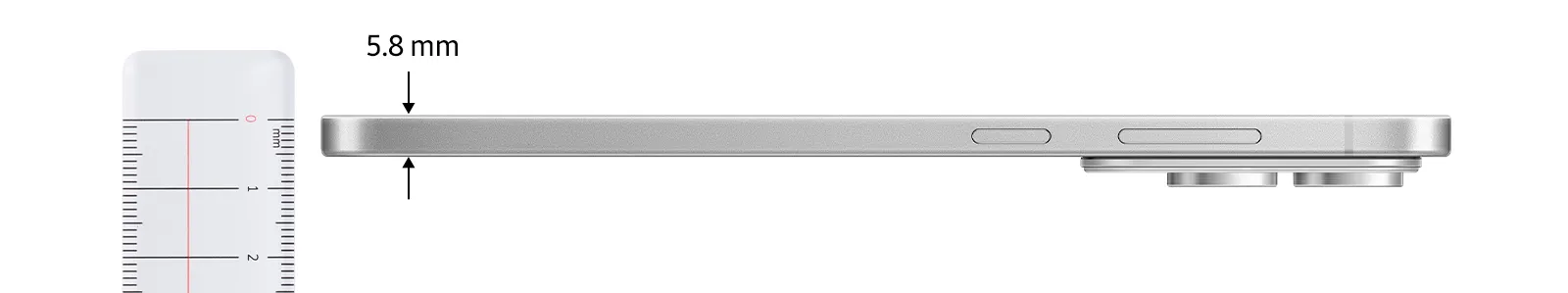 Hình ảnh Galaxy S25 Edge đặt cạnh thước đo, thể hiện độ mỏng ấn tượng của thiết bị.
