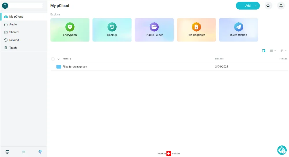 Hình ảnh giao diện chính của pCloud
