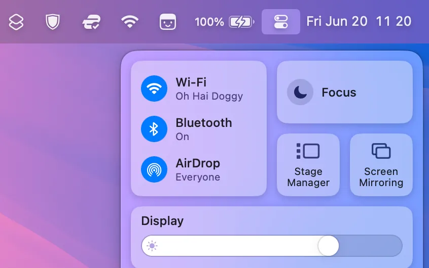 Hình ảnh minh họa cách vô hiệu hóa kết nối Bluetooth trên máy Mac thông qua Trung tâm điều khiển