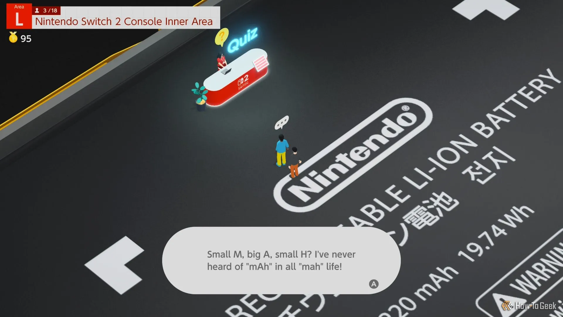 Hình ảnh minh họa chi tiết pin mAh trong hướng dẫn "Nintendo Switch 2 Welcome Tour"