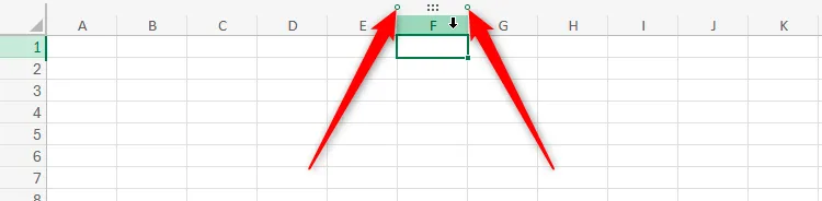 Hình ảnh minh họa Excel Online với các vòng tròn điều khiển nhỏ nổi bật ở tiêu đề cột, giúp chèn hàng cột dễ dàng hơn.